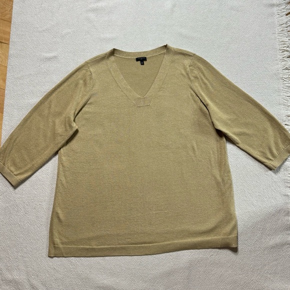 Talbots Gold Metallic Shimmer Vneck Tunic Sweater 2X - Picture 2 of 7